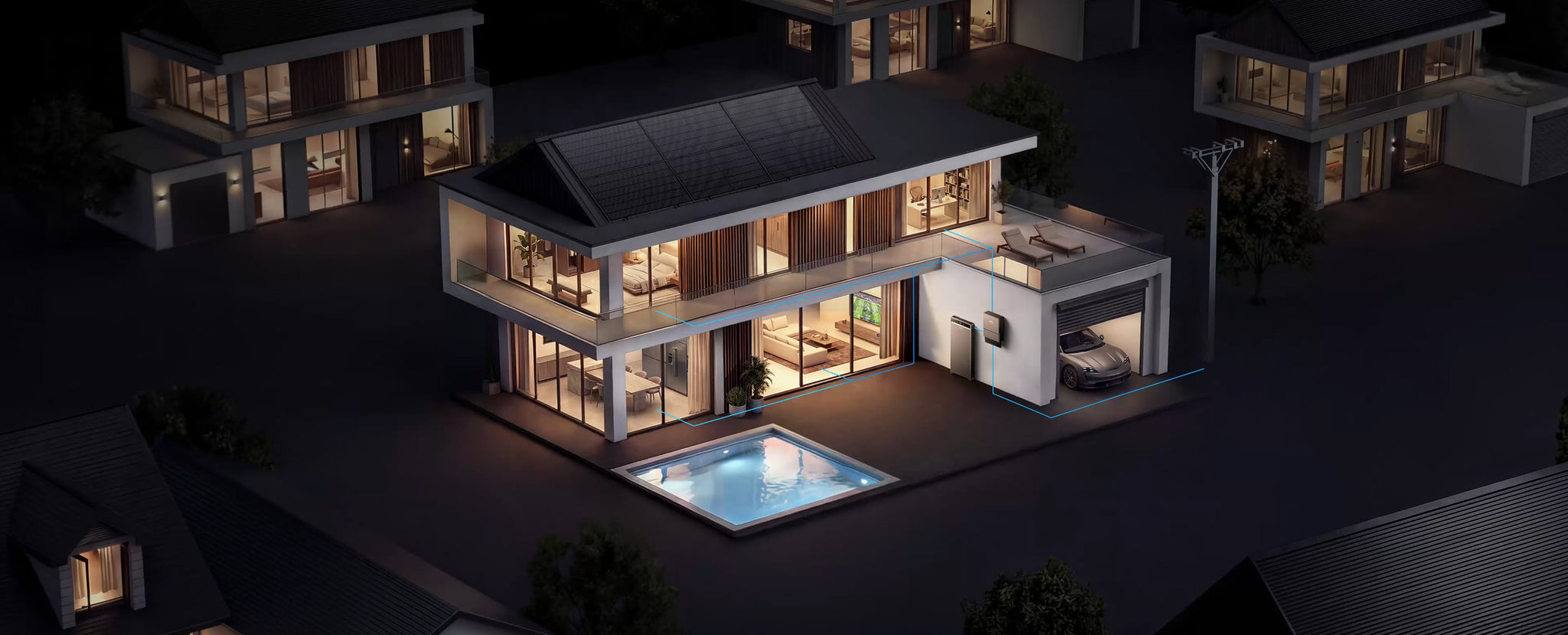 Woning met zonnepanelen, batterij, laadpunt en meterkast